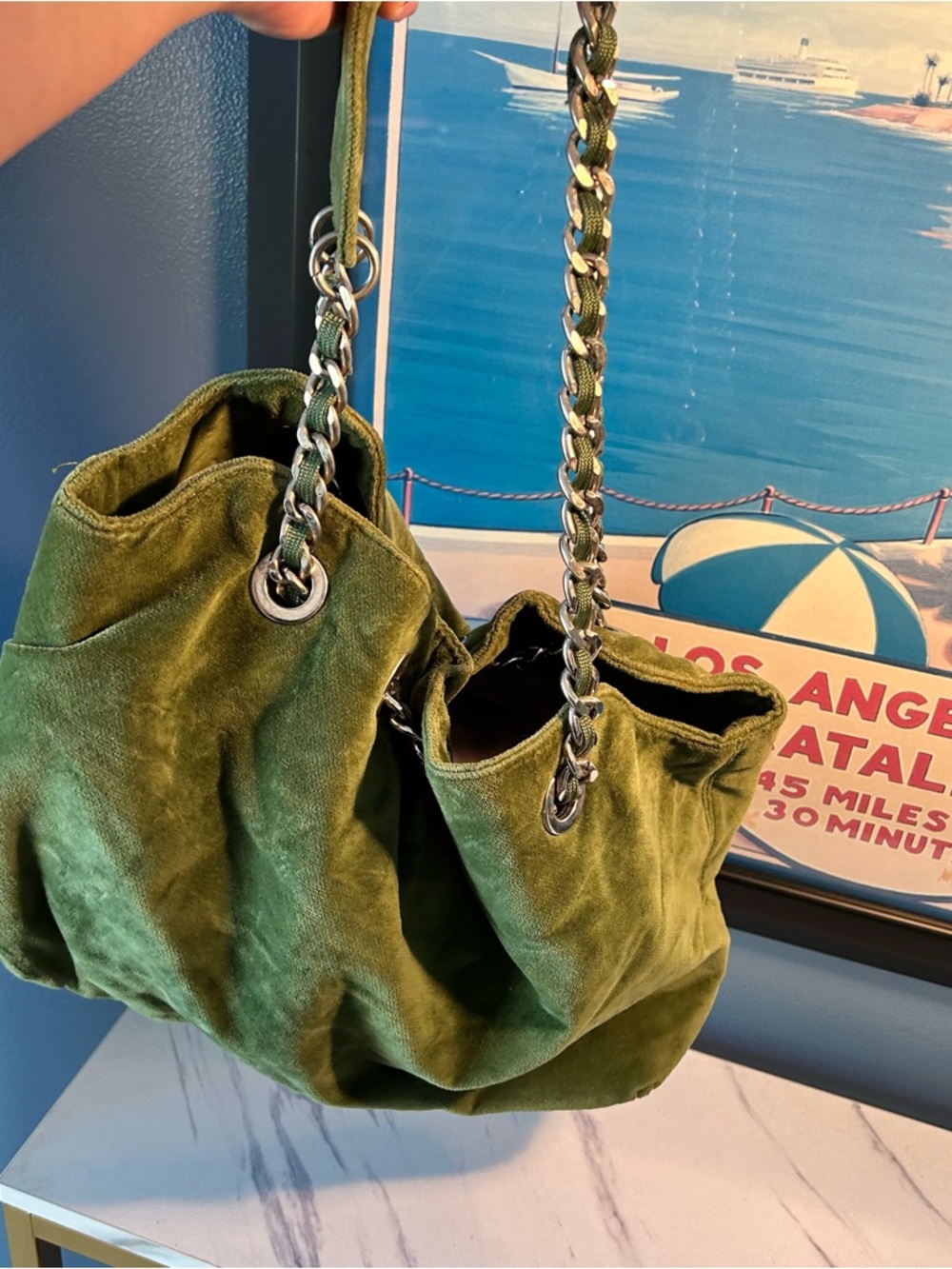 Buffalo David Bitton Olive Green Suede Hobo Bag with Chain Straps